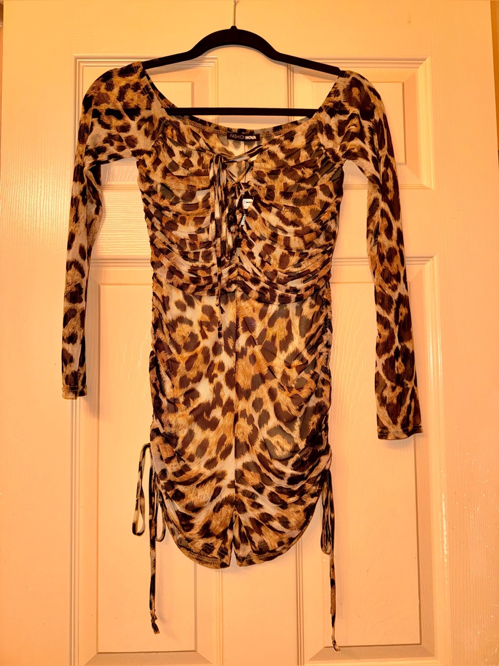 Fashion Nova Leopard Print Ruched Long Sleeve Jumper - Brown/Black